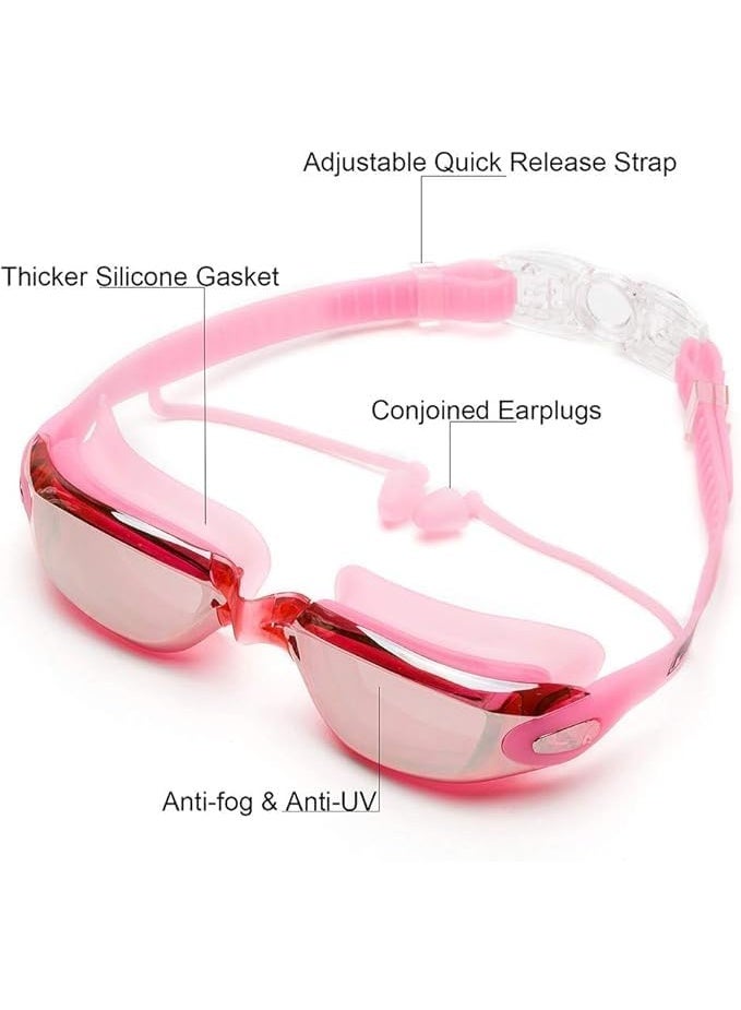 بايتوري مجموعة نظارات السباحة الوردية مع قبعة سباحة سيليكون للبالغين | عدسات مضادة للضباب وبحماية من الأشعة فوق البنفسجية ومقاومة للماء | مع مشبك للأنف وسدادات للأذن - Image 4