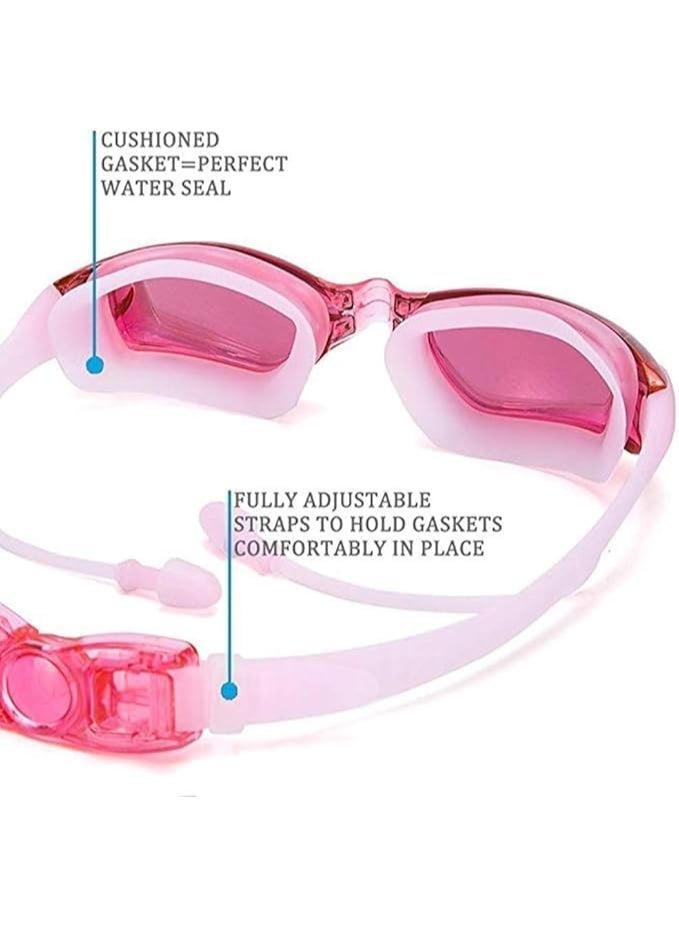 بايتوري مجموعة نظارات السباحة الوردية مع قبعة سباحة سيليكون للبالغين | عدسات مضادة للضباب وبحماية من الأشعة فوق البنفسجية ومقاومة للماء | مع مشبك للأنف وسدادات للأذن - Image 5