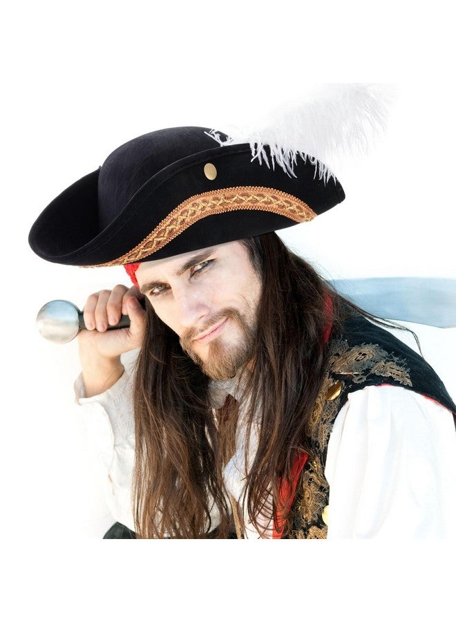 Juvale Adult Tricorn Pirate Hat with Feather for Halloween Outfit - Black Pirate Hat for Colonial Revolutionary History Theme Birthday & Halloween Party Costume 15 x13 x 3.5 In - Image 2