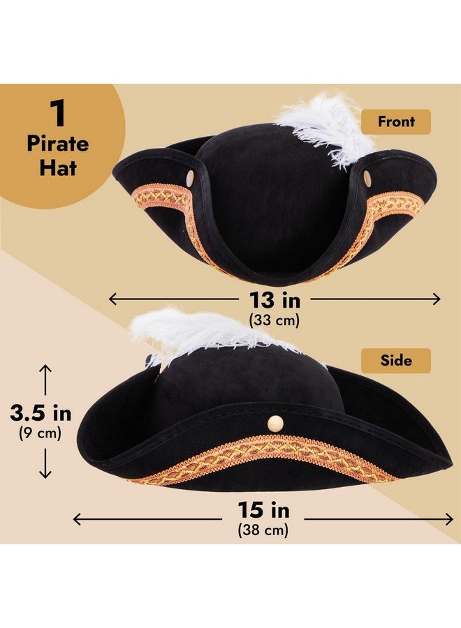 Juvale Adult Tricorn Pirate Hat with Feather for Halloween Outfit - Black Pirate Hat for Colonial Revolutionary History Theme Birthday & Halloween Party Costume 15 x13 x 3.5 In - Image 4