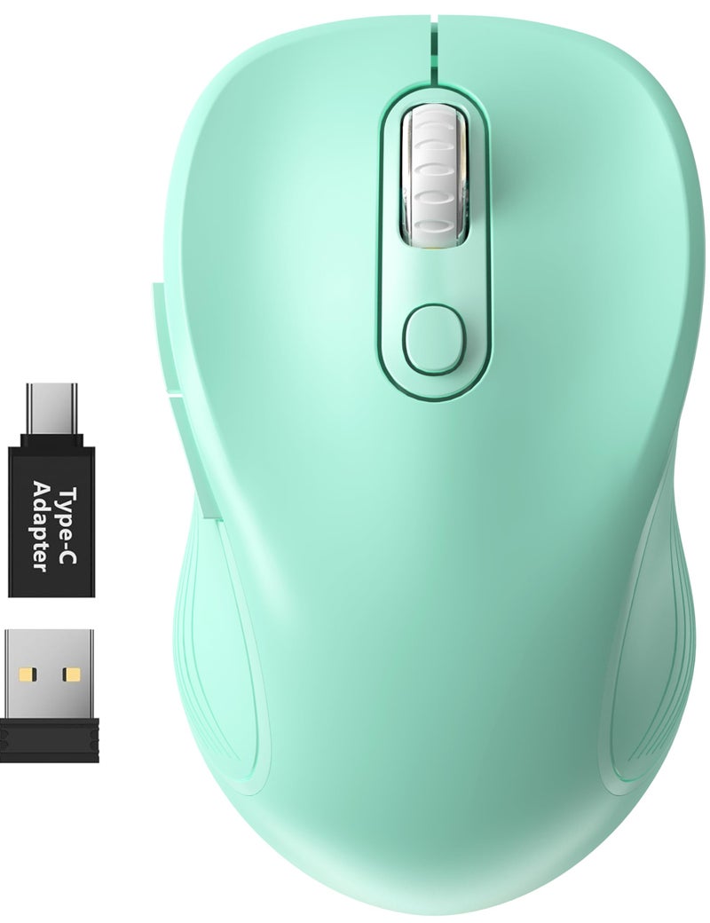 WisFox 2.4G Wireless Mouse for Laptop, Ergonomic Computer Mouse with USB Receiver and Type-C Adapter, 3 Adjustable Levels DPI, 6 Button Cordless Wireless Mice (Mint Green, 1 Pack) - Image 1