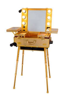 MAYLAN Makeup Box Cosmetic Train Stand Case With Trolley And Lights Gold  Medium  - Image 1