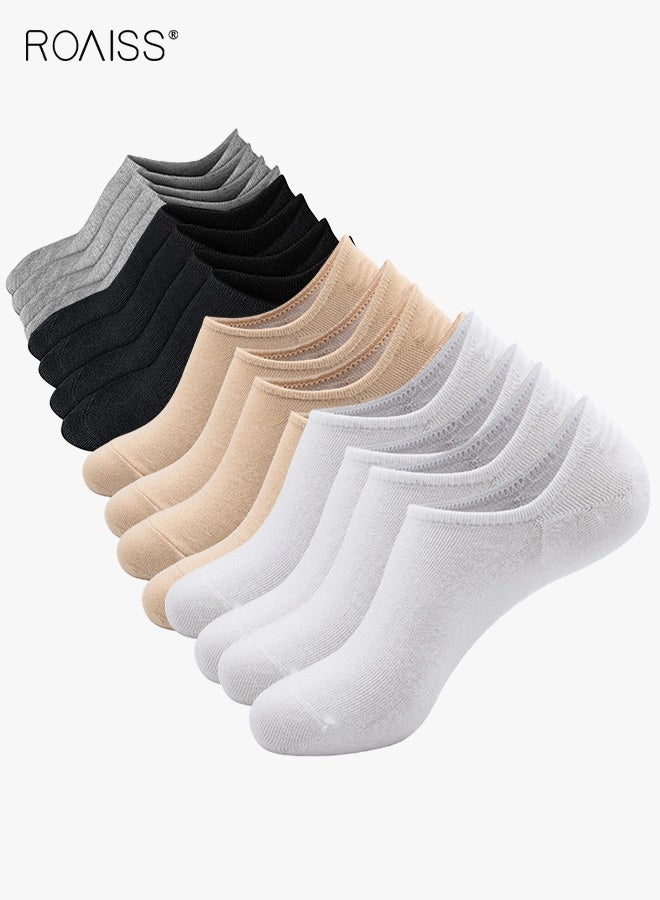 roaiss 8 Pairs Unisex Boat Socks, Men's Invisible Socks with Anti-Slip Invisible Lining, Low-Cut Breathable Summer Socks, Women's Anti-Slip Heel Grip Lightweight - Image 1