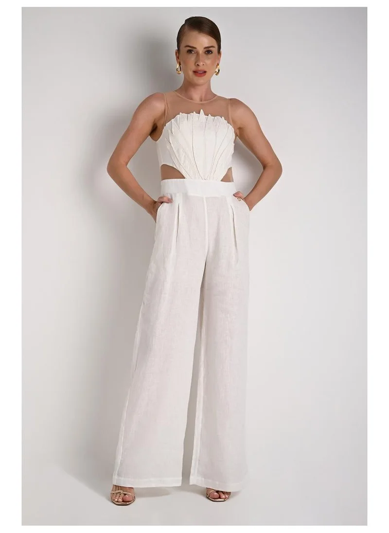 Carmen Steffens  Jumpsuit with Transparent Cutouts Off-White for Women | Best Price UAE