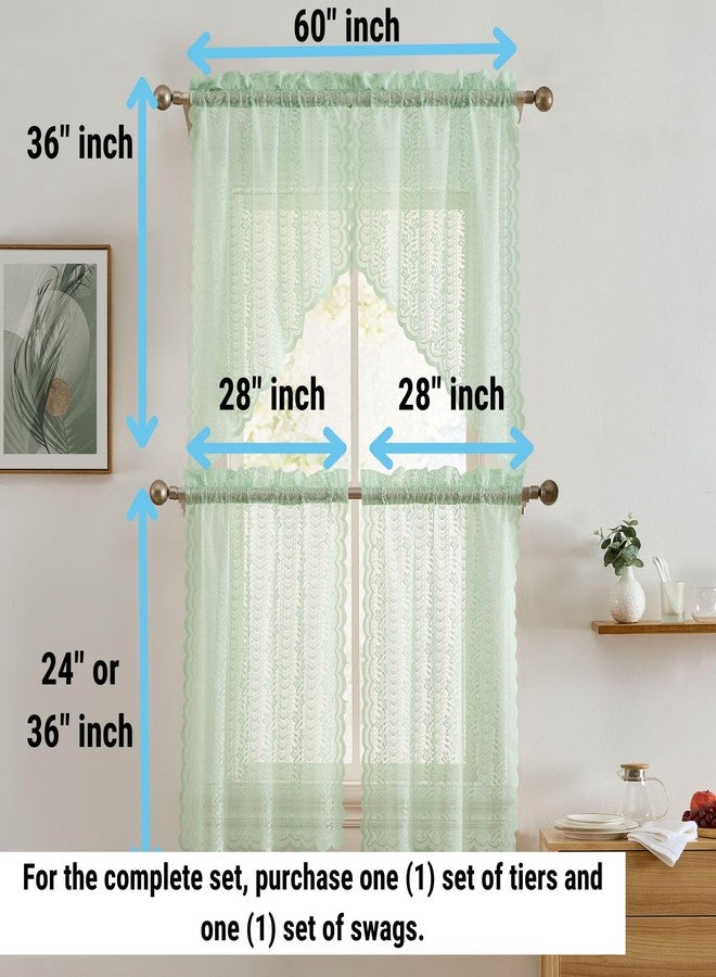 HLC.ME Sophia Floral Rod Pocket Lace Semi Sheer Voile Short Cafe Tiers for Small Windows - 28 x 36 Inch Length (Seafoam Green Tiers, Set of 2) - Image 4