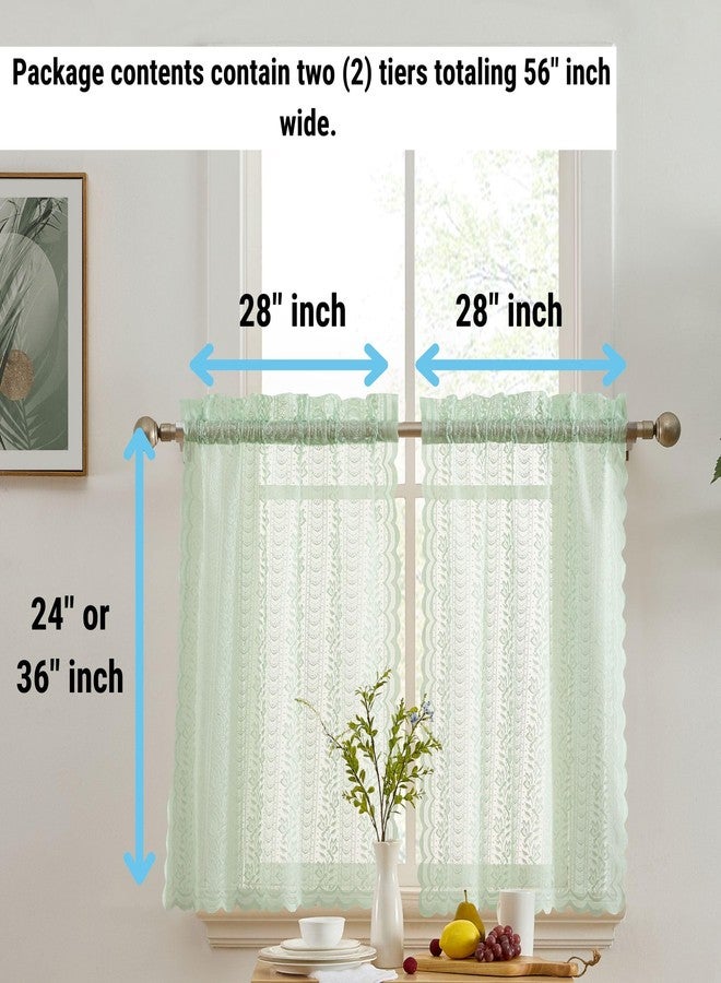 HLC.ME Sophia Floral Rod Pocket Lace Semi Sheer Voile Short Cafe Tiers for Small Windows - 28 x 36 Inch Length (Seafoam Green Tiers, Set of 2) - Image 2
