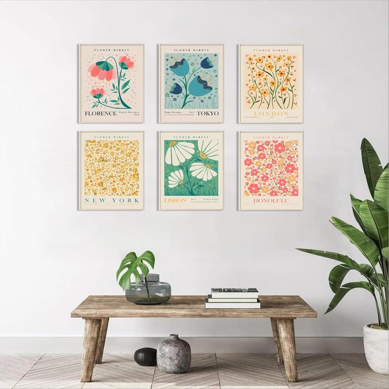 KBKBART Flower Market Poster Set of 6, Abstract Flower Market Wall Art Prints, Vintage Colorful Floral Wall Art Decor, Boho Room Decor（8x10inch, Unframed - Image 2