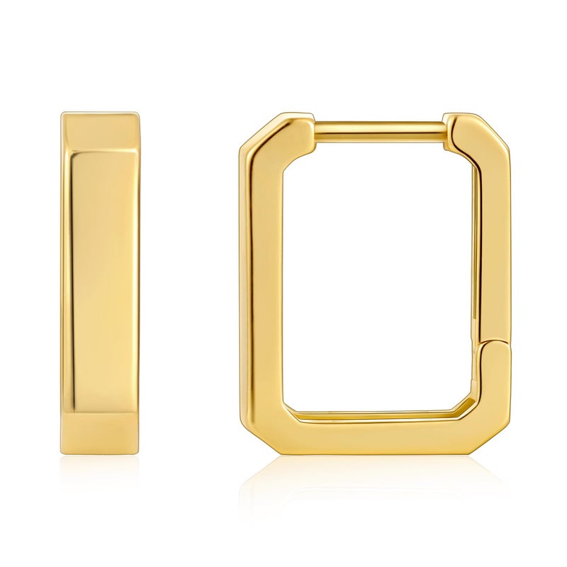 Gacimy Huggie Hoop Earrings for Women 14k Gold Plated, Small Hoop Earrings for Women, 1/2 Inch Rectangle - Image 1