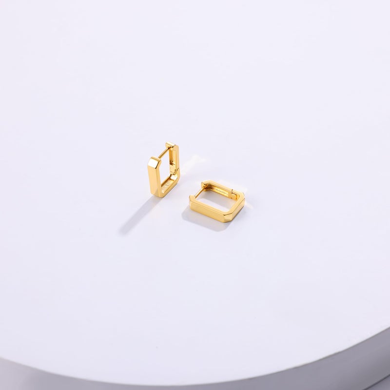Gacimy Huggie Hoop Earrings for Women 14k Gold Plated, Small Hoop Earrings for Women, 1/2 Inch Rectangle - Image 4