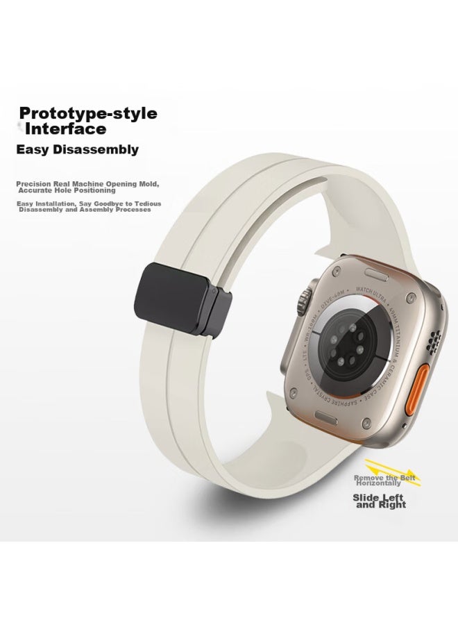Mssm Compatible Apple Watch Band, Silicone Magnetic Folding Clasp Strap For Iwatch S10/9/8/7/se/ultra, Black, 44/45/46/49mm - Image 5