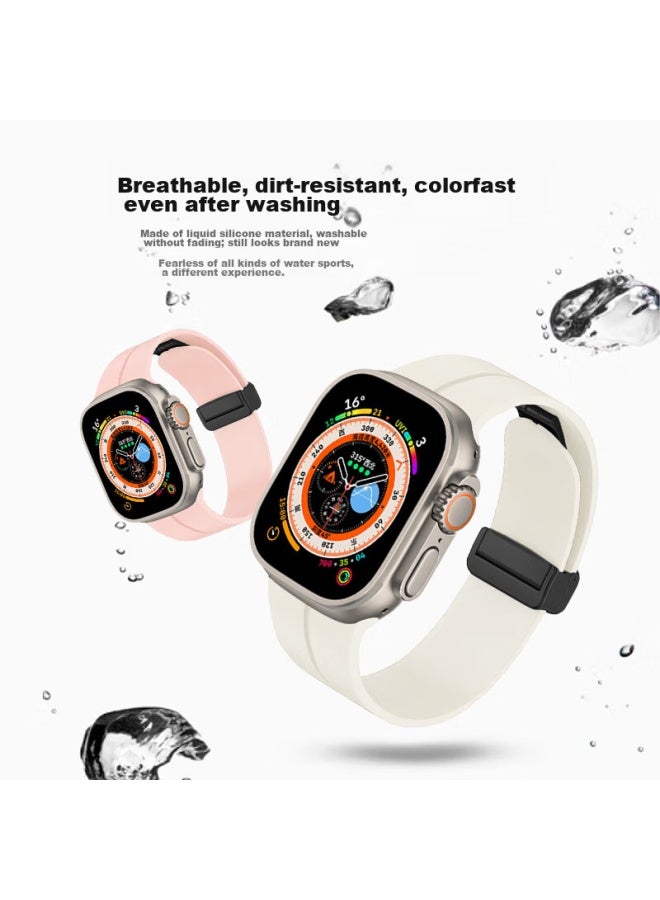 Mssm Compatible Apple Watch Band, Silicone Magnetic Folding Clasp Strap For Iwatch S10/9/8/7/se/ultra, Black, 44/45/46/49mm - Image 4