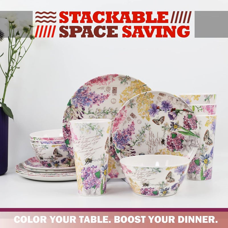 DAPOTO Melamine Dinnerware Set for 4-16 Pcs:Camping Dishes Set with Dinner Plates,Salad Plates,Cups and Bowls.Lightweight and Unbreakable.Indoor and Outdoor Use. - Image 3
