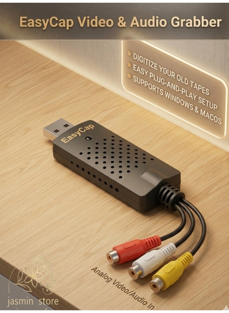 Easycap Original EasyCap USB 2.0 card for converting old VHS tapes and cameras to computer and laptop, and connecting and playing the receiver on mobile and phone (RCA audio and video converter and recorder) - Image 1