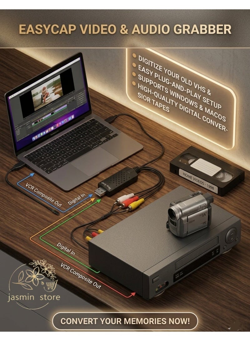 Easycap Original EasyCap USB 2.0 card for converting old VHS tapes and cameras to computer and laptop, and connecting and playing the receiver on mobile and phone (RCA audio and video converter and recorder) - Image 2