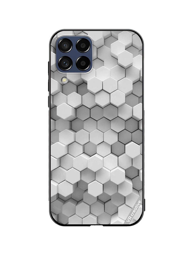 VR CREATIVE Protective Case Cover For Samsung Galaxy M33 3D Gray White Honeycombs Brick Wall Stairway Decoration Design Multicolour - Image 1