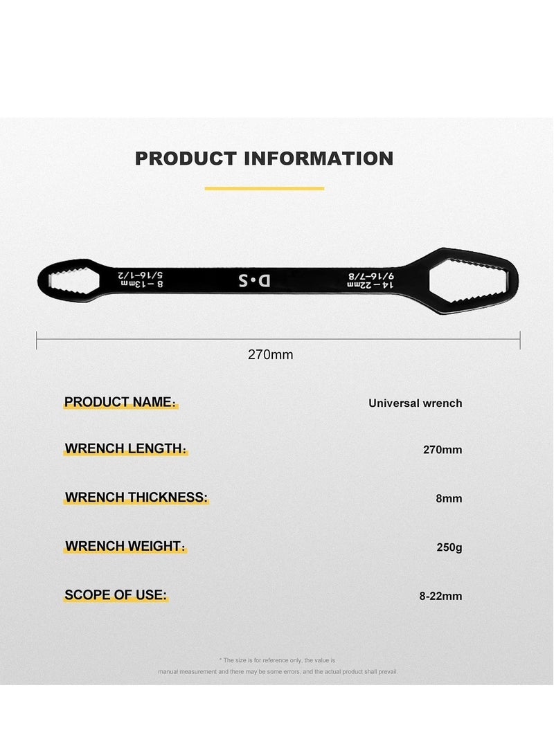 Universal Double Sided Wrench, Adjustable Spanner, Multifunctional Wrench for DIY Machine & Auto Maintenance,Multi Tool, Self-Tightening Wrench, Anti Corrosion, Open End 8-22 mm.Black - Image 2