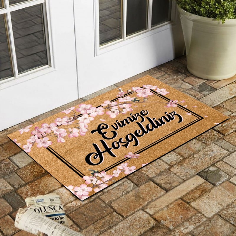 Esnature Welcome to Our Home Japanese Cherry Blossom Patterned Door Mat 45X70 cm  - Image 1