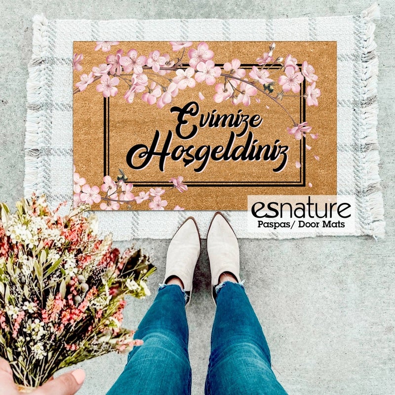 Esnature Welcome to Our Home Japanese Cherry Blossom Patterned Door Mat 45X70 cm  - Image 4