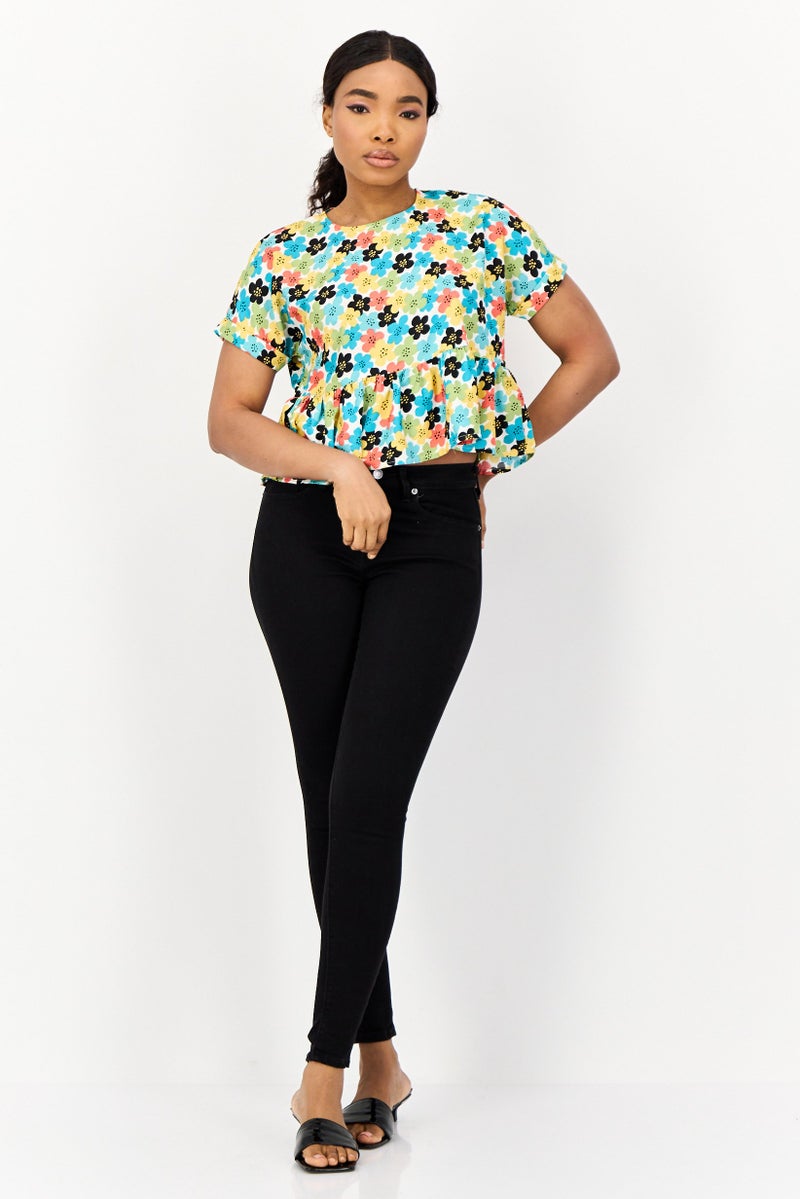 ONLY Women Round Neck Short Sleeve Floral Print Blouses, Multicolour  - Image 2