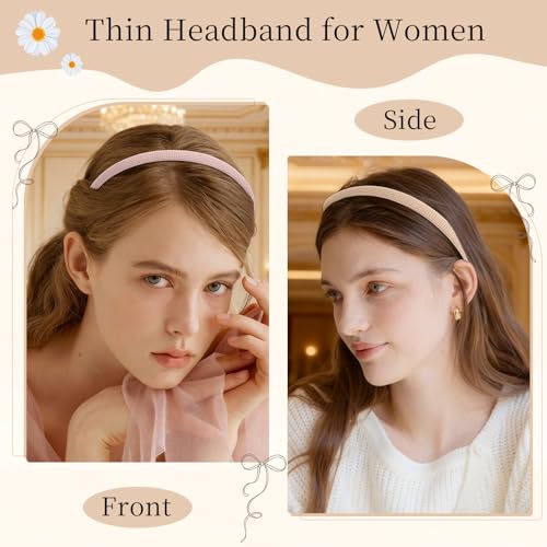 Interesse 6 PCS Thin Headbands for Women Girls, No Pressure Skinny Headbands, Non Slip Comfortable Soft Fabric Head bands, Cute Hair Accessories Hairbands for Makeup Washing Face (Natural Color) - Image 4