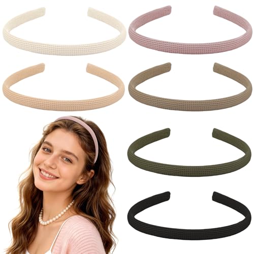 Interesse 6 PCS Thin Headbands for Women Girls, No Pressure Skinny Headbands, Non Slip Comfortable Soft Fabric Head bands, Cute Hair Accessories Hairbands for Makeup Washing Face (Natural Color) - Image 1