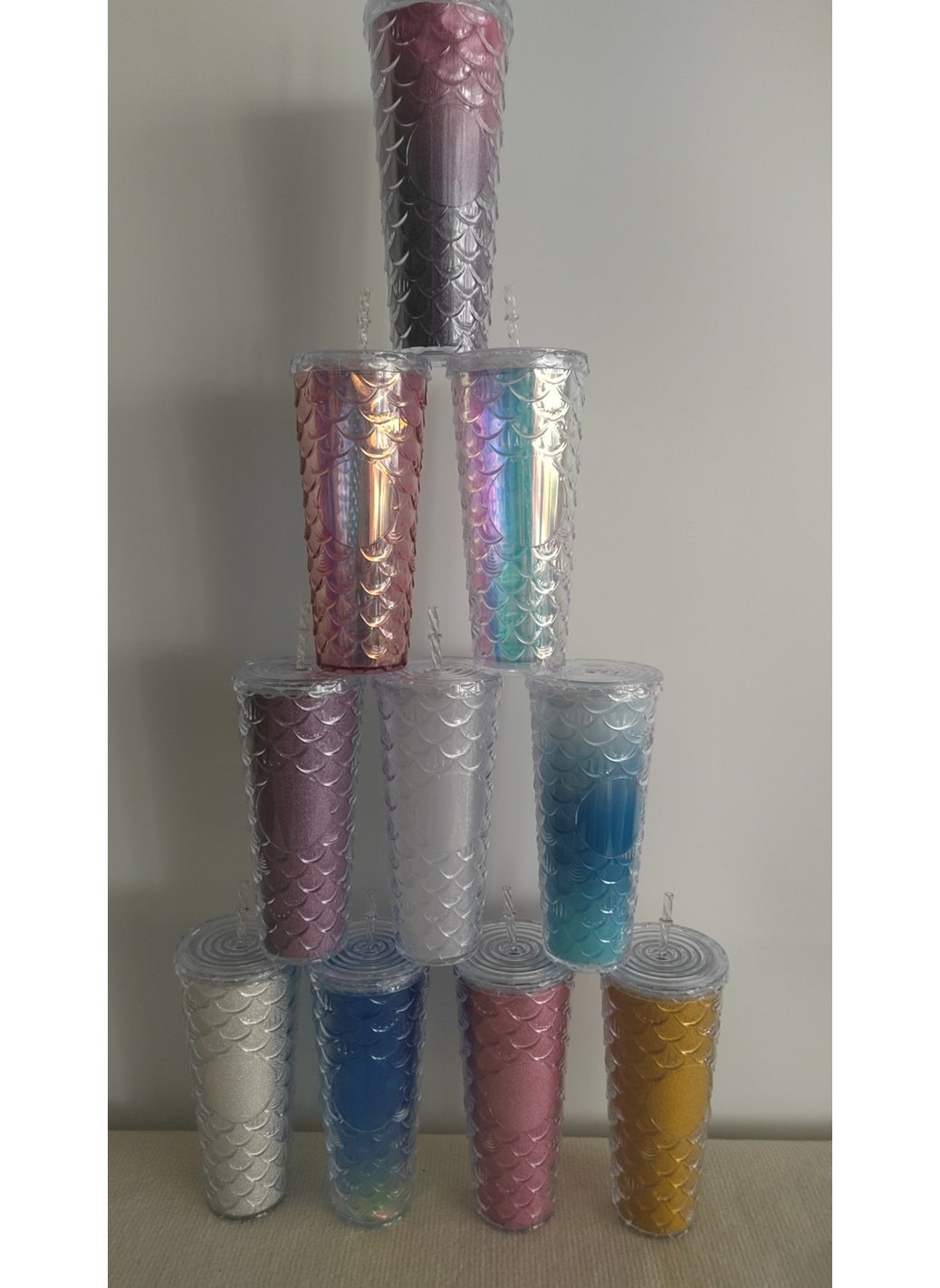 Generic - New factory direct supply double-layer plastic cup straw Cup fashion fish scale cup large capacity durian cup water cup straw Cup - Image 1