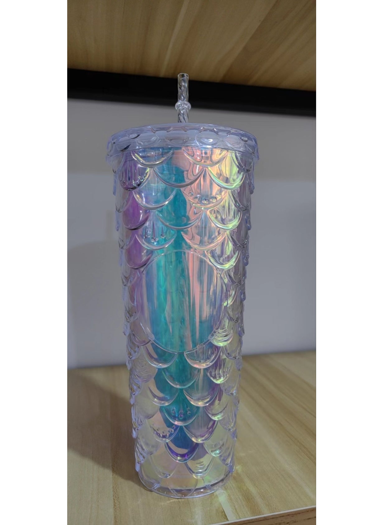 Generic - New factory direct supply double-layer plastic cup straw Cup fashion fish scale cup large capacity durian cup water cup straw Cup - Image 1