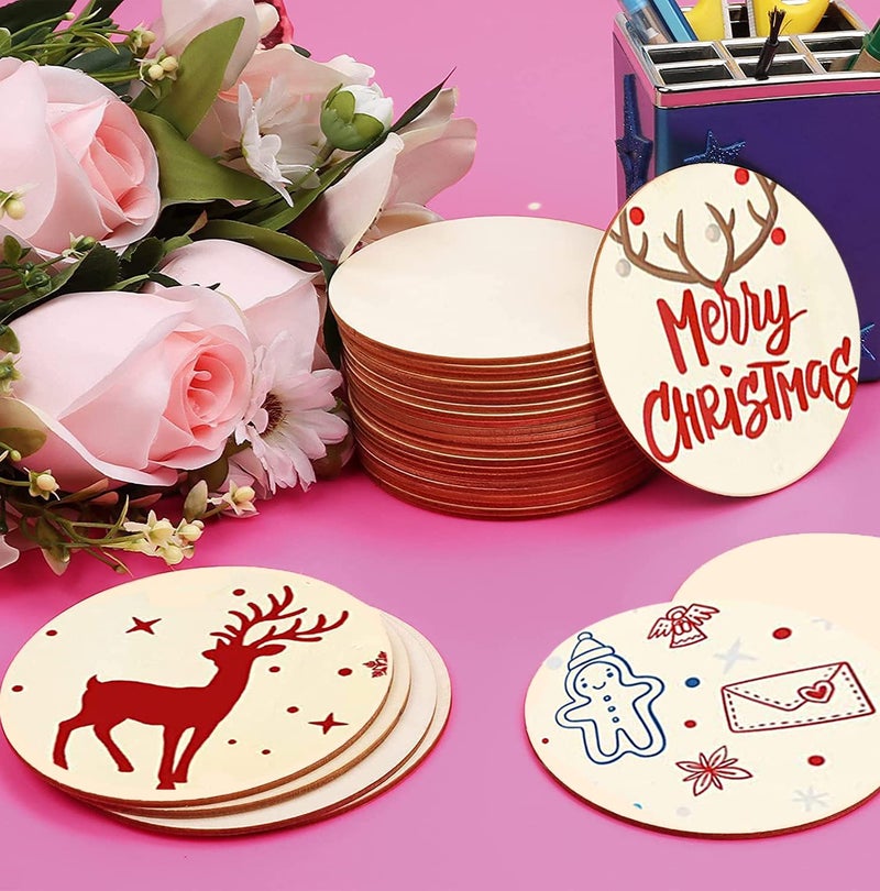 Phinicco 60 Pack 4 Inch Wood Circles for Crafts Unfinished Wood Rounds Wooden Cutouts for Crafts, Wooden Circles for Kids Painting, Wood Burning Blank Wood Slices for Coasters Home Decor - Image 4