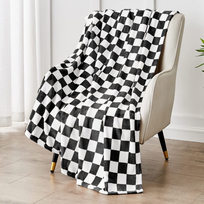 CHECKERED BLANKET FLANNEL THROW BLANKETS SOFT COZY CHECKERED GRID PRINT CHESSBOARD GINGHAM PATTERN THROWS FOR BED SOFA COUCH FOR ALL SEASONS 50X60 INCH BLACK