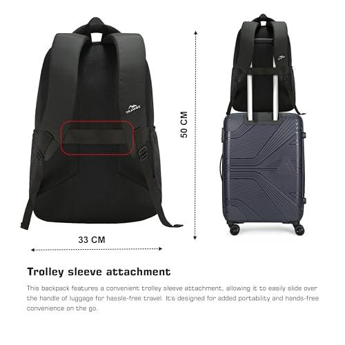 TRAWOC 35L Laptop Backpack TPB05 | Office & Travel Bag with 16-Inch Padded Laptop Compartment, USB Charging Port - 3-Year Warranty, Black - Image 3
