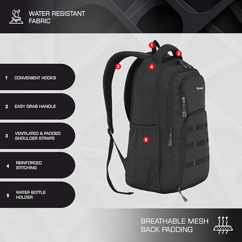 TRAWOC 35L Laptop Backpack TPB05 | Office & Travel Bag with 16-Inch Padded Laptop Compartment, USB Charging Port - 3-Year Warranty, Black - Image 4