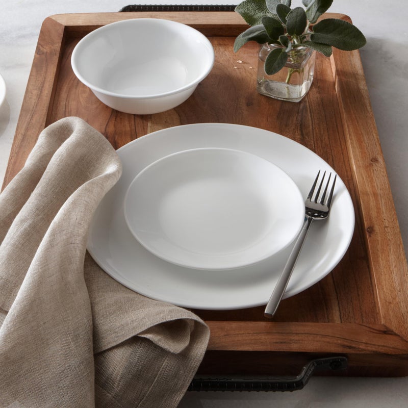 Corelle Vitrelle 18-Piece Service for 6 Dinnerware Set Triple Layer Glass and Chip Resistant, Lightweight Round Plates and Bowls Set, Winter Frost White - Image 3