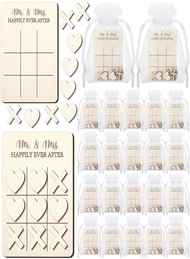 Quzzil 24 Set Wedding Favors Wedding Gifts for Guest Tic Tac Toe Wooden Mini Board Games 3.54 x 2.76 Inches Mr and Mrs Happily Ever After for Guest Bridal Shower Wedding Party Favors - Image 1
