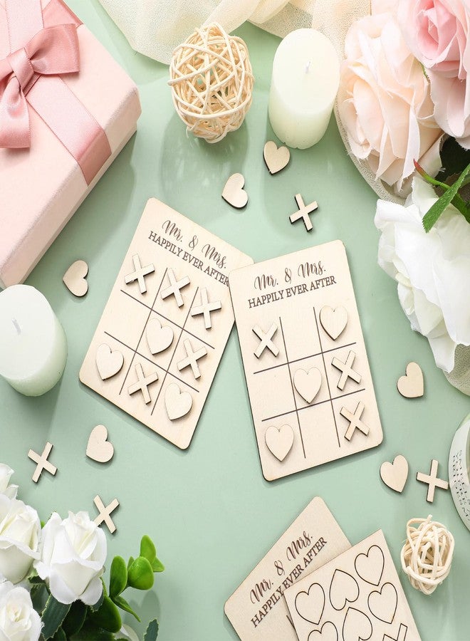 Quzzil 24 Set Wedding Favors Wedding Gifts for Guest Tic Tac Toe Wooden Mini Board Games 3.54 x 2.76 Inches Mr and Mrs Happily Ever After for Guest Bridal Shower Wedding Party Favors - Image 3