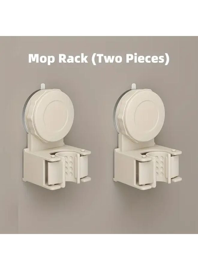 Milky White Wall Mounted Mop And Broom Holder With Suction Cups Space Saver - Image 1