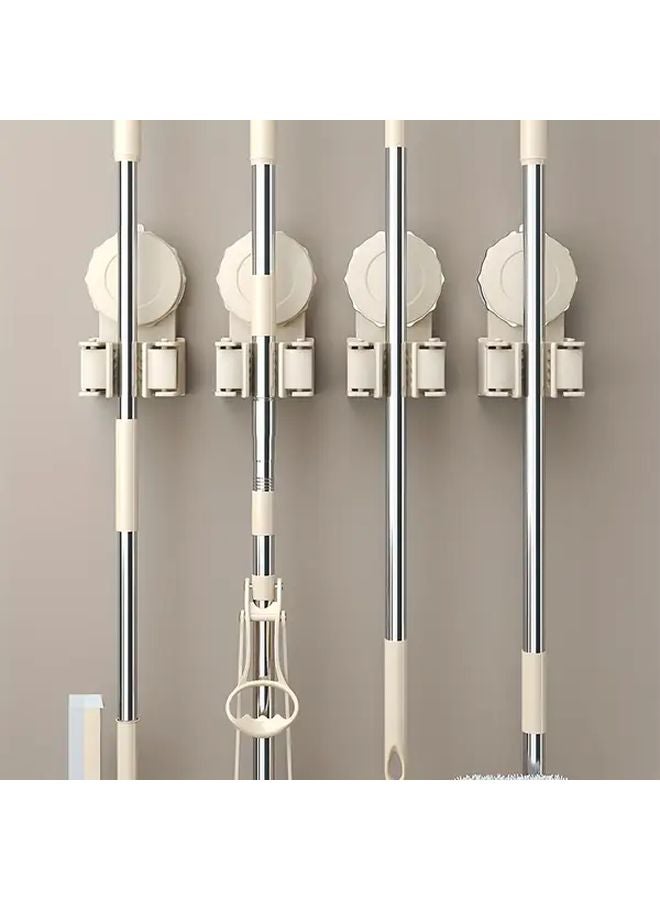 Milky White Wall Mounted Mop And Broom Holder With Suction Cups Space Saver - Image 3