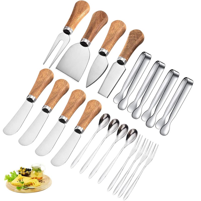 Cheese Knives Set with Wooden HandleMini Serving Tongs Spoons Forks Toothpick Flags for Party Christmas