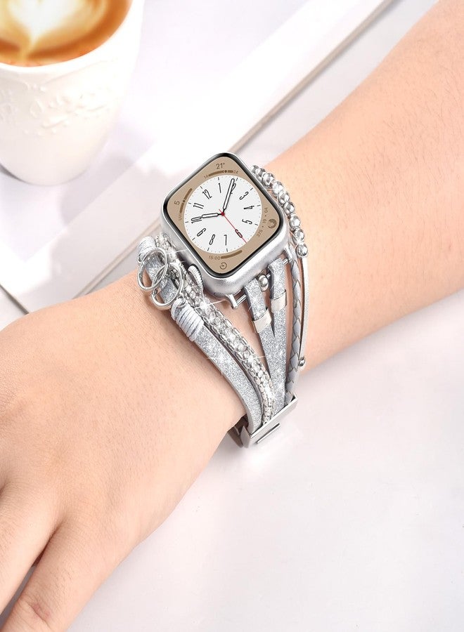MOFREE Boho Leather Bracelet Compatible with Apple Watch Band 38mm 40mm 41mm Women, Adjustable iPhone Watch Bands Fancy Jewelry Multilayer Strap Wrap for iWatch Bands Series 9 8 7 6 5 4 3 2 1 SE - Image 5