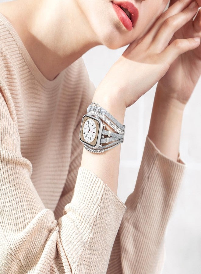 MOFREE Boho Leather Bracelet Compatible with Apple Watch Band 38mm 40mm 41mm Women, Adjustable iPhone Watch Bands Fancy Jewelry Multilayer Strap Wrap for iWatch Bands Series 9 8 7 6 5 4 3 2 1 SE - Image 2