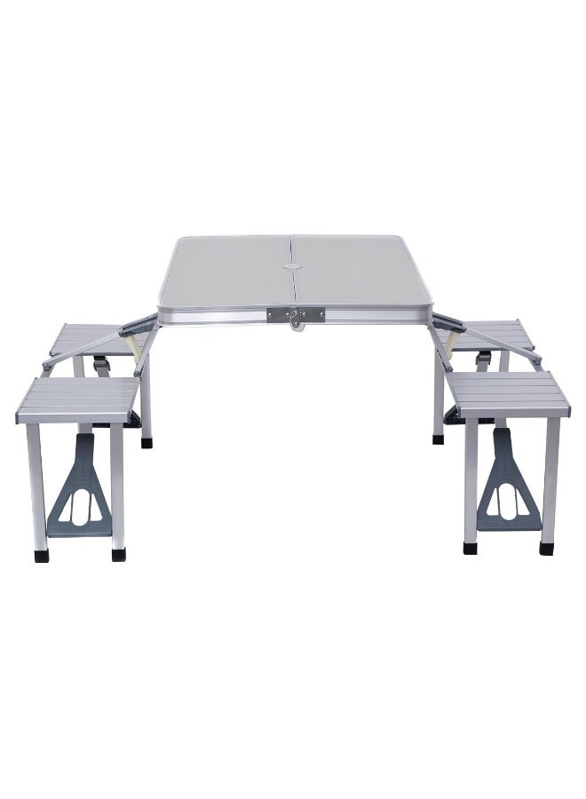 Arabest Class Outdoor Four Seater Foldable Table, Perfect for Outdoor Barbecue, Picnic Tables, Camping, Chairs and Tables, Silver,Convenient Carry Handle, Silver - Image 3