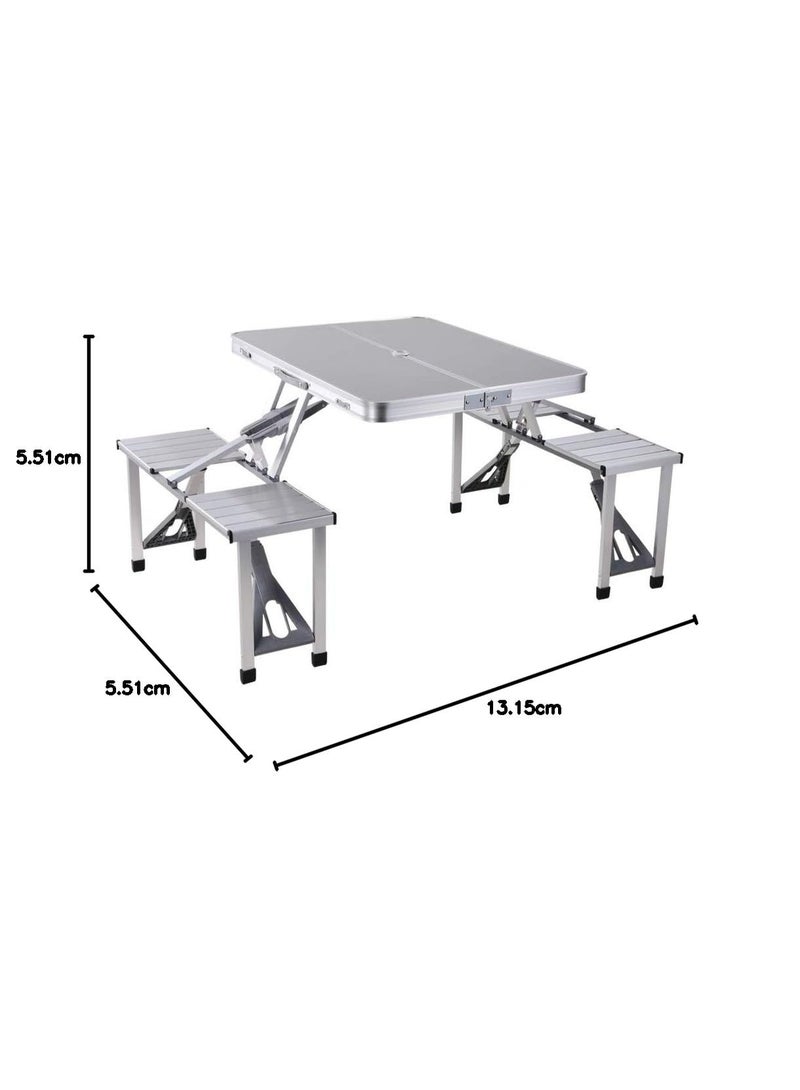 Arabest Class Outdoor Four Seater Foldable Table, Perfect for Outdoor Barbecue, Picnic Tables, Camping, Chairs and Tables, Silver,Convenient Carry Handle, Silver - Image 2