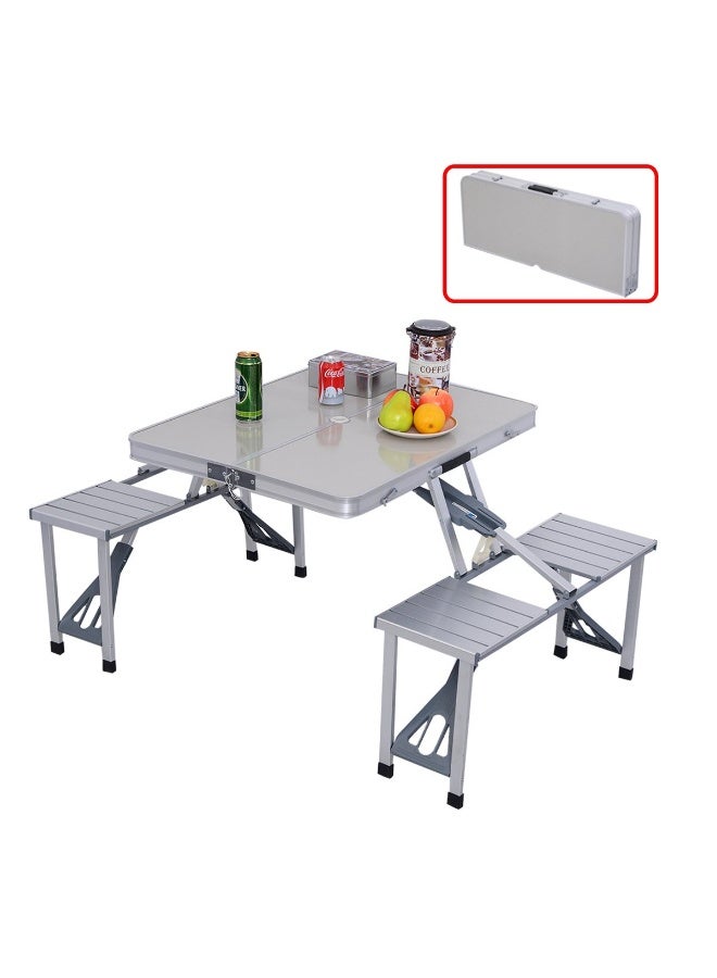Arabest Class Outdoor Four Seater Foldable Table, Perfect for Outdoor Barbecue, Picnic Tables, Camping, Chairs and Tables, Silver,Convenient Carry Handle, Silver - Image 4