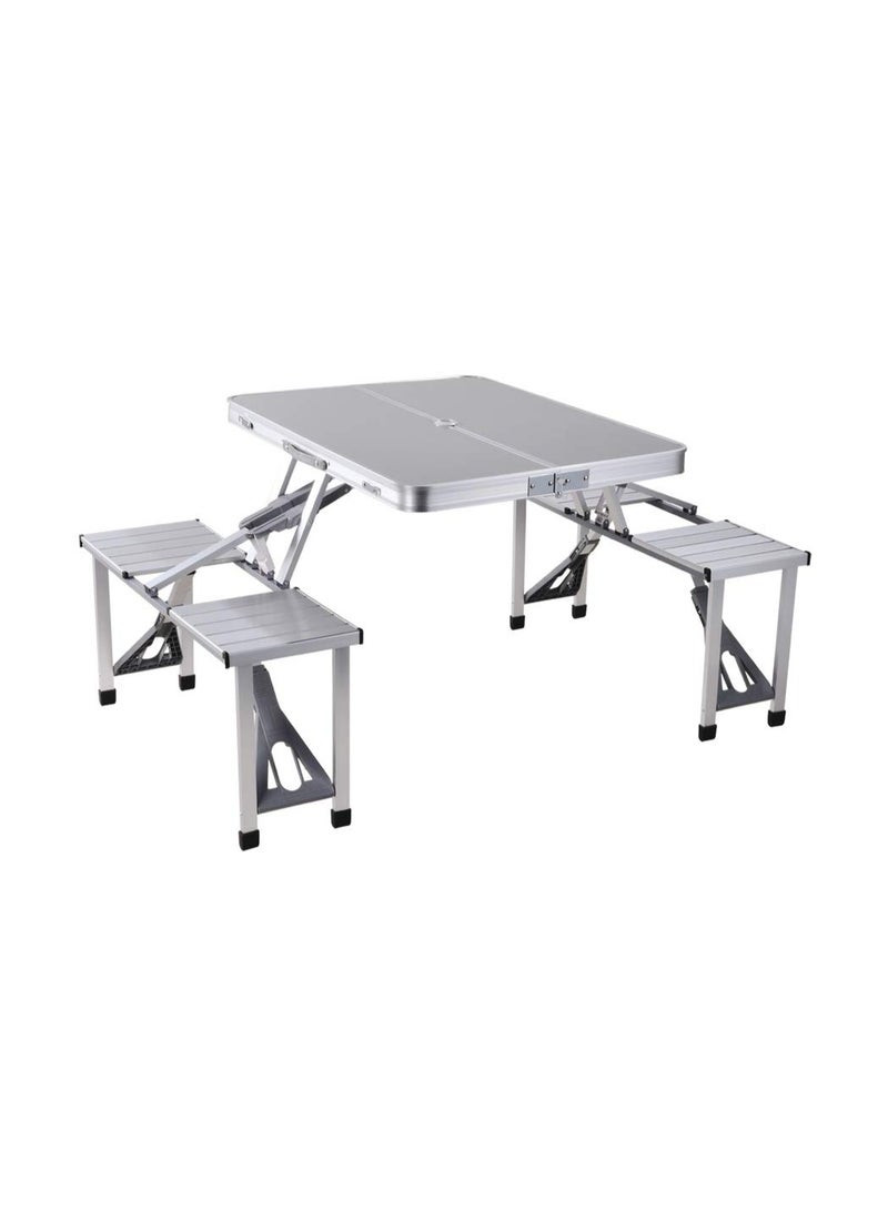 Arabest Class Outdoor Four Seater Foldable Table, Perfect for Outdoor Barbecue, Picnic Tables, Camping, Chairs and Tables, Silver,Convenient Carry Handle, Silver - Image 1