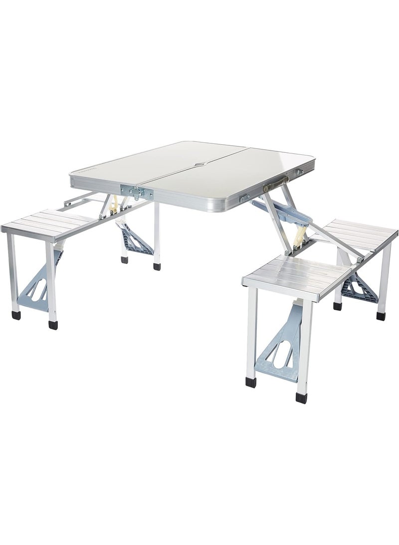 Arabest Heavy Duty Folding Table Ideal for Outdoor Events, Picnic Table, BBQ Party, Camping Table, Convenient to Carry With Handle, Lightweight, Portable Table (White-Folding Table Chair, 135X65X66CM) - Image 1