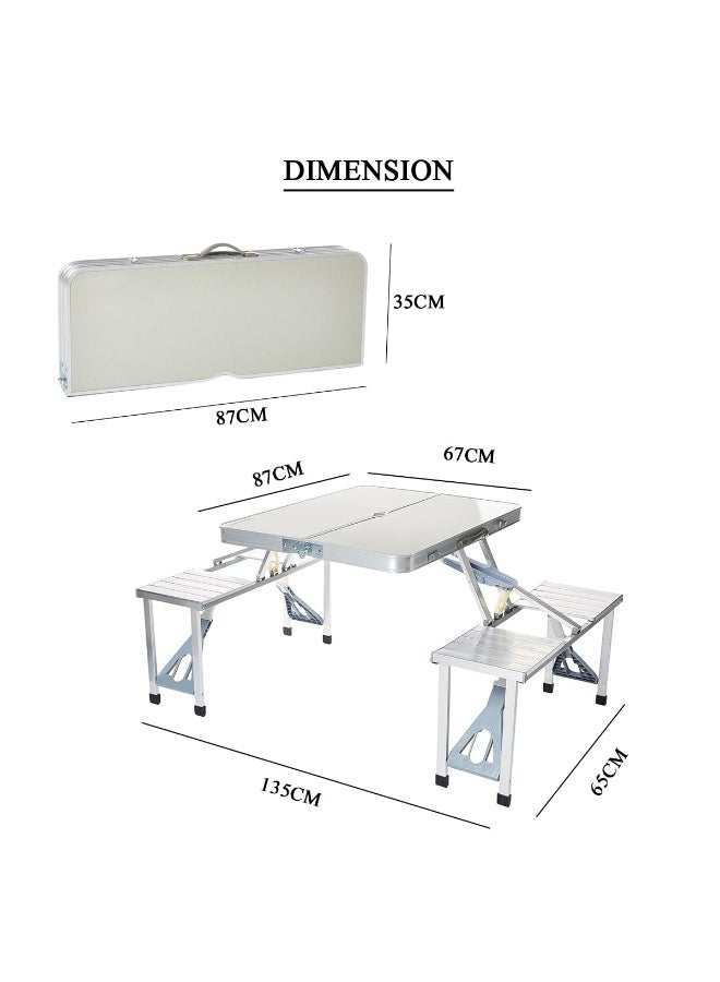 Arabest Heavy Duty Folding Table Ideal for Outdoor Events, Picnic Table, BBQ Party, Camping Table, Convenient to Carry With Handle, Lightweight, Portable Table (White-Folding Table Chair, 135X65X66CM) - Image 3