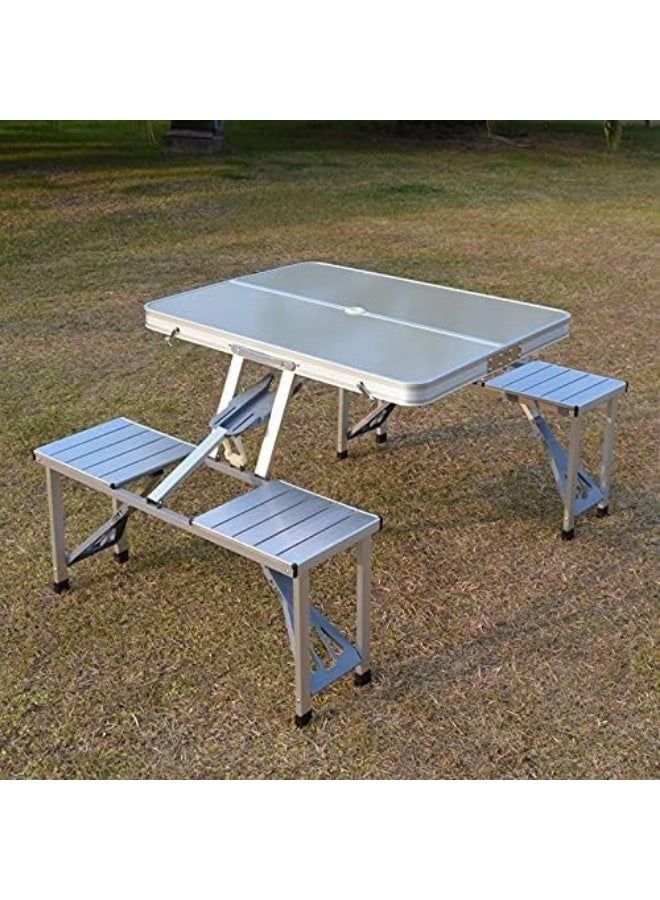 Arabest Heavy Duty Folding Table Ideal for Outdoor Events, Picnic Table, BBQ Party, Camping Table, Convenient to Carry With Handle, Lightweight, Portable Table (White-Folding Table Chair, 135X65X66CM) - Image 2