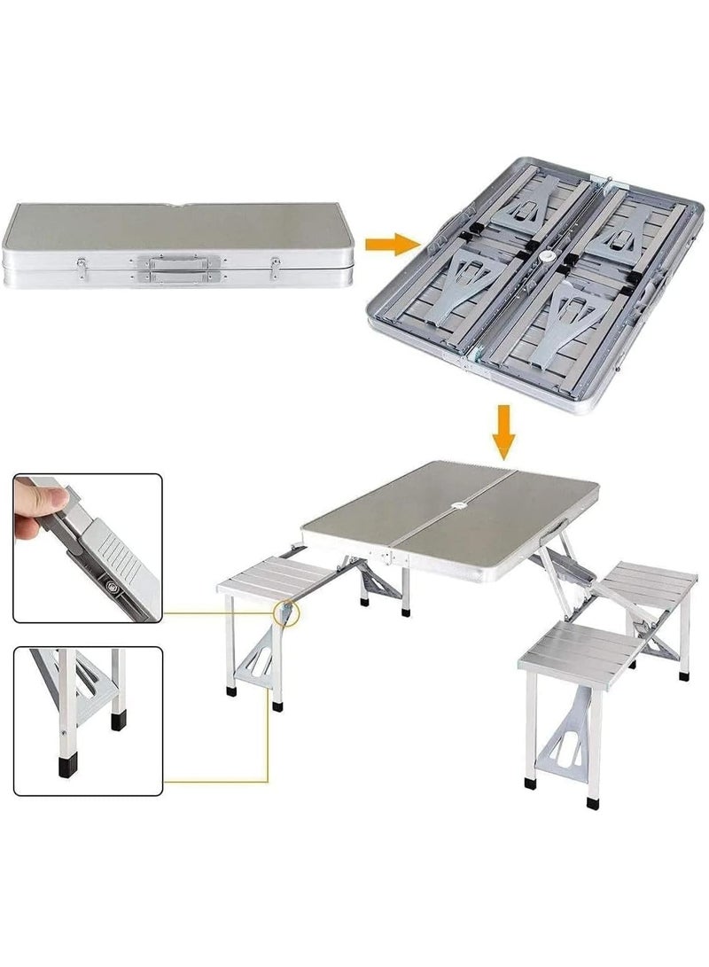 Arabest Heavy Duty Folding Table Ideal for Outdoor Events, Picnic Table, BBQ Party, Camping Table, Convenient to Carry With Handle, Lightweight, Portable Table (White-Folding Table Chair, 135X65X66CM) - Image 4