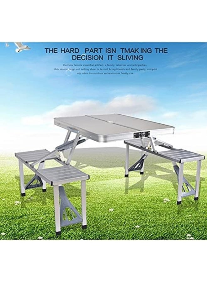 Arabest Heavy Duty Folding Table Ideal for Outdoor Events, Picnic Table, BBQ Party, Camping Table, Convenient to Carry With Handle, Lightweight, Portable Table (White-Folding Table Chair, 135X65X66CM) - Image 5