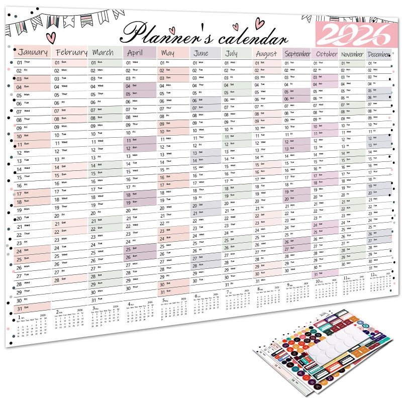 Large Wall Calendar 29x21 Inch Foldable Crystal-Clear Print - Yearly Planner With Color-Coded Stickers 2026 Calendar For Home Office Dorm Students - Image 1