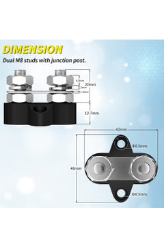 KASTWAVE Power Distribution Terminal Block Connect Bus Bar with 4 Mount Screw 5/16inch M8 Dual Terminal Studs 48V Positive and Negative Ground Insulated Terminal Post for Truck Car RV Boat  - Image 3